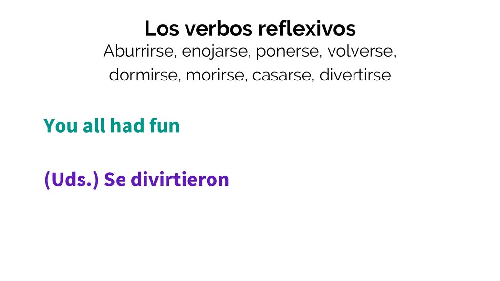 Los verbos reflexivos You all had fun (Uds.) Se divirtieron