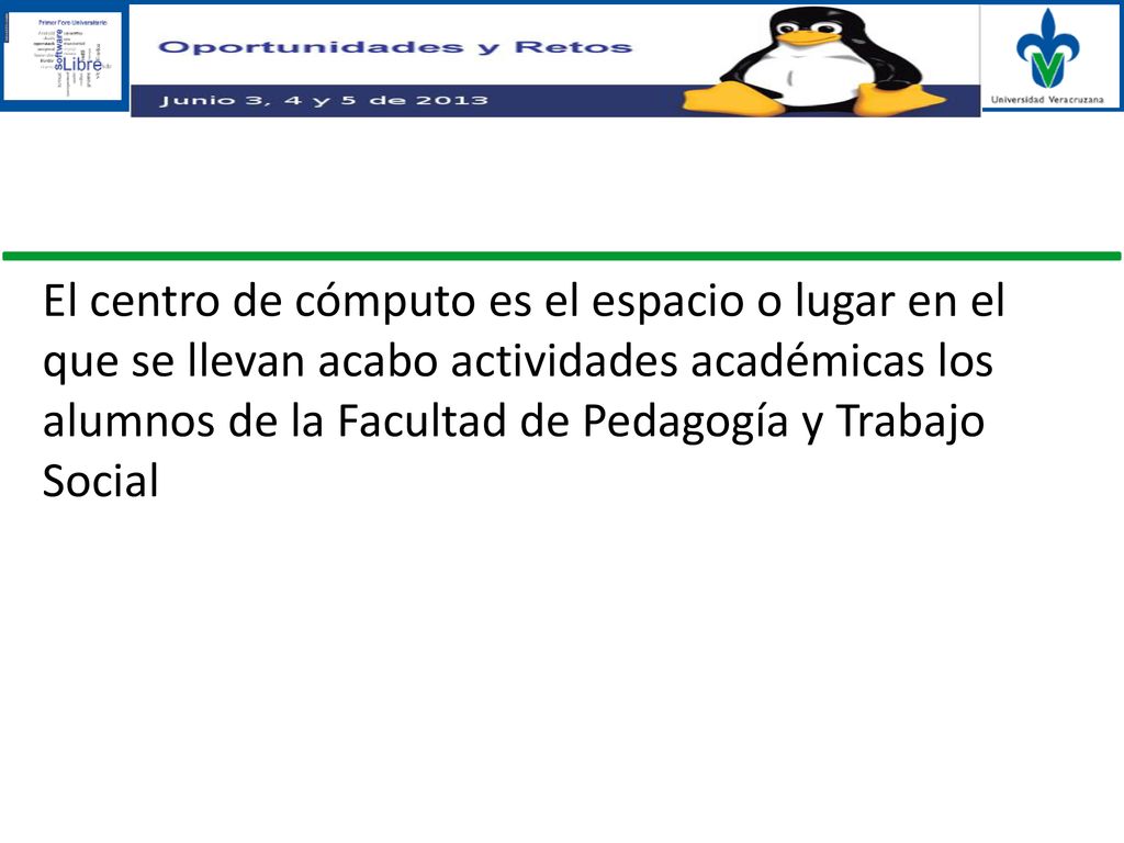 El centro de cómputo es el espacio o lugar en el que se llevan acabo actividades académicas los alumnos de la Facultad de Pedagogía y Trabajo Social