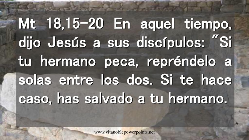 Mt 18,15-20 En aquel tiempo, dijo Jesús a sus discípulos: Si tu hermano peca, repréndelo a solas entre los dos. Si te hace caso, has salvado a tu hermano.