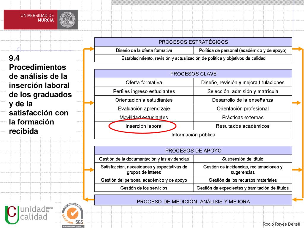 9.4 Procedimientos de análisis de la inserción laboral de los graduados y de la satisfacción con la formación recibida