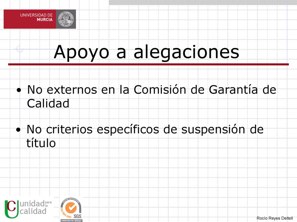 Apoyo a alegaciones No externos en la Comisión de Garantía de Calidad