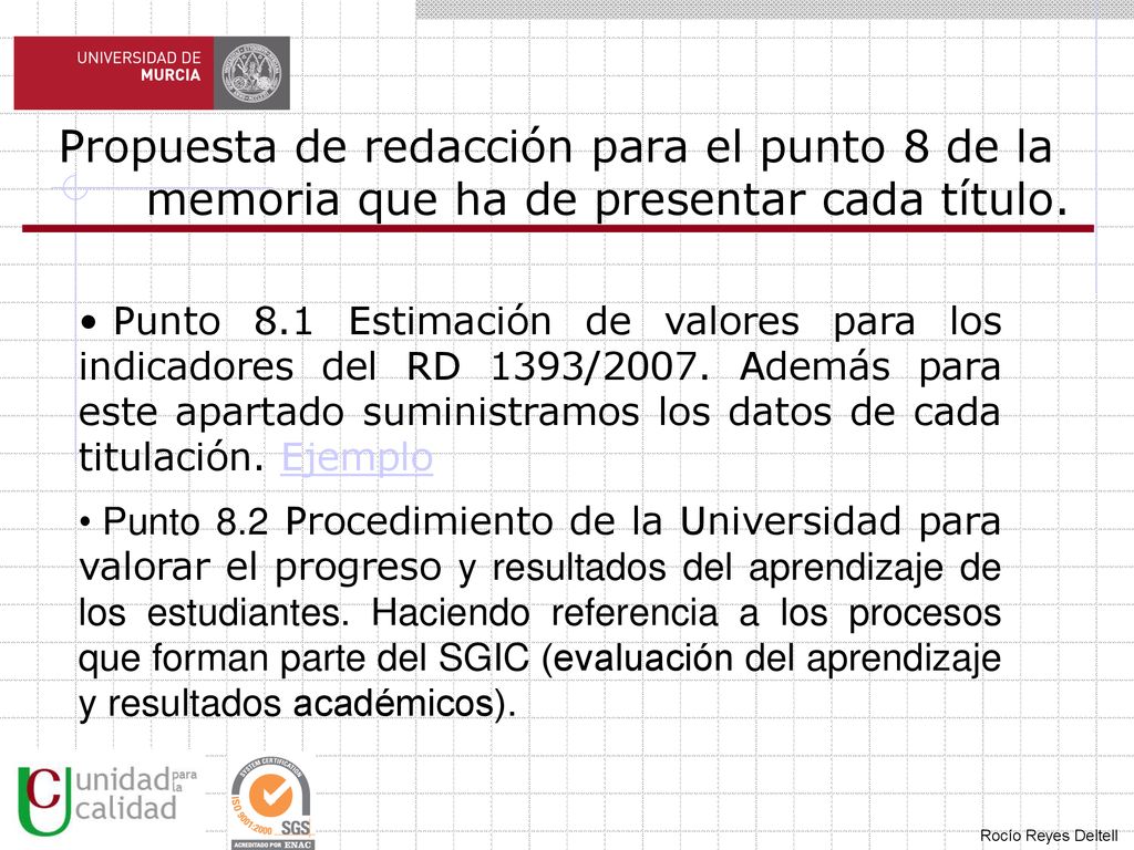 Propuesta de redacción para el punto 8 de la memoria que ha de presentar cada título.