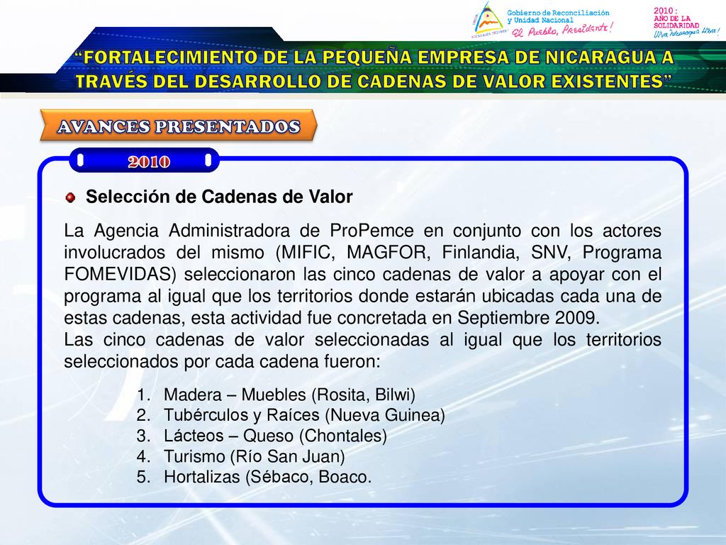 FORTALECIMIENTO DE LA PEQUEÑA EMPRESA DE NICARAGUA A TRAVÉS DEL DESARROLLO DE CADENAS DE VALOR EXISTENTES