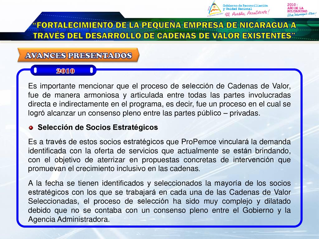 FORTALECIMIENTO DE LA PEQUEÑA EMPRESA DE NICARAGUA A TRAVÉS DEL DESARROLLO DE CADENAS DE VALOR EXISTENTES