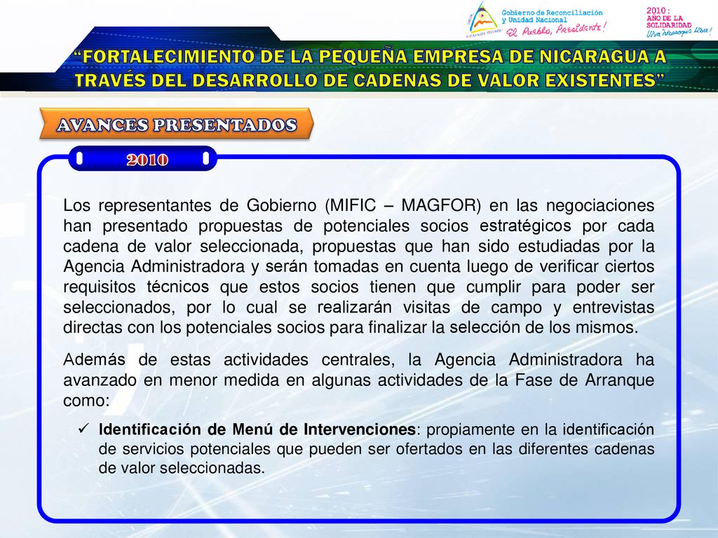FORTALECIMIENTO DE LA PEQUEÑA EMPRESA DE NICARAGUA A TRAVÉS DEL DESARROLLO DE CADENAS DE VALOR EXISTENTES