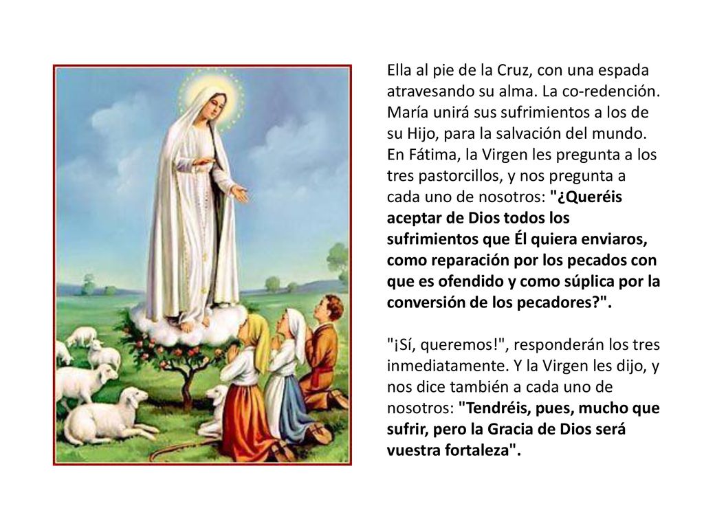 Ella al pie de la Cruz, con una espada atravesando su alma