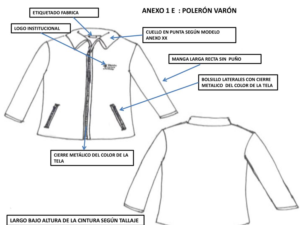 ANEXO 1 E : POLERÓN VARÓN ETIQUETADO FABRICA. LOGO INSTITUCIONAL. CUELLO EN PUNTA SEGÚN MODELO ANEXO XX.