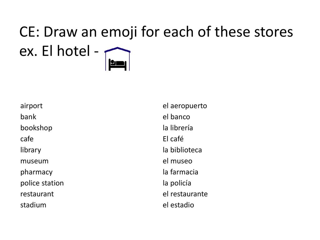 CE: Draw an emoji for each of these stores ex. El hotel -