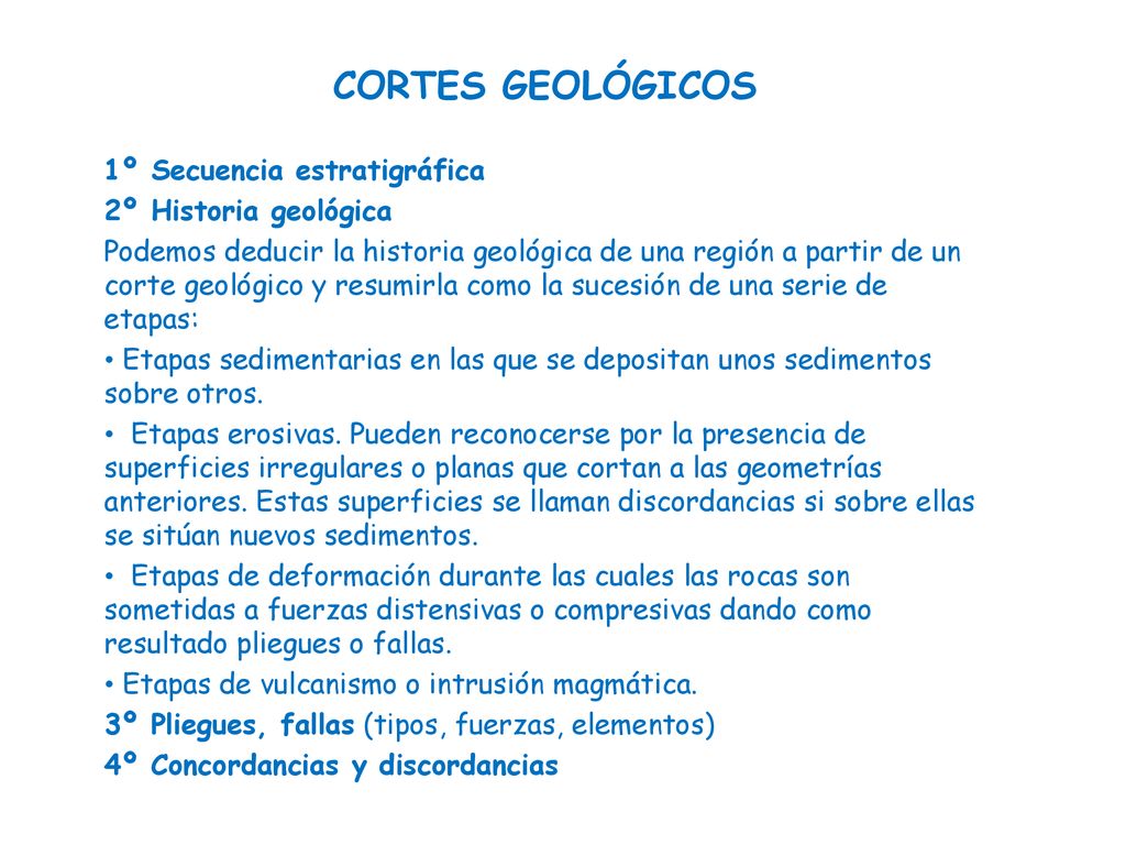 CORTES GEOLÓGICOS 1º Secuencia estratigráfica 2º Historia geológica