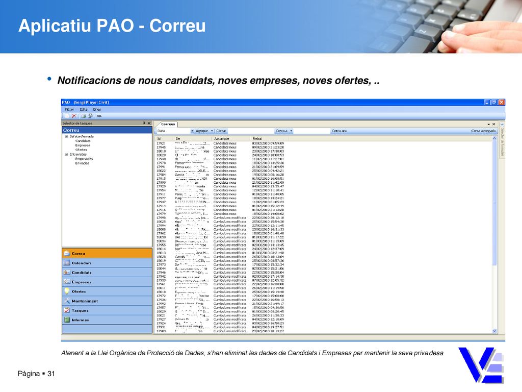Aplicatiu PAO - Correu Notificacions de nous candidats, noves empreses, noves ofertes, ..