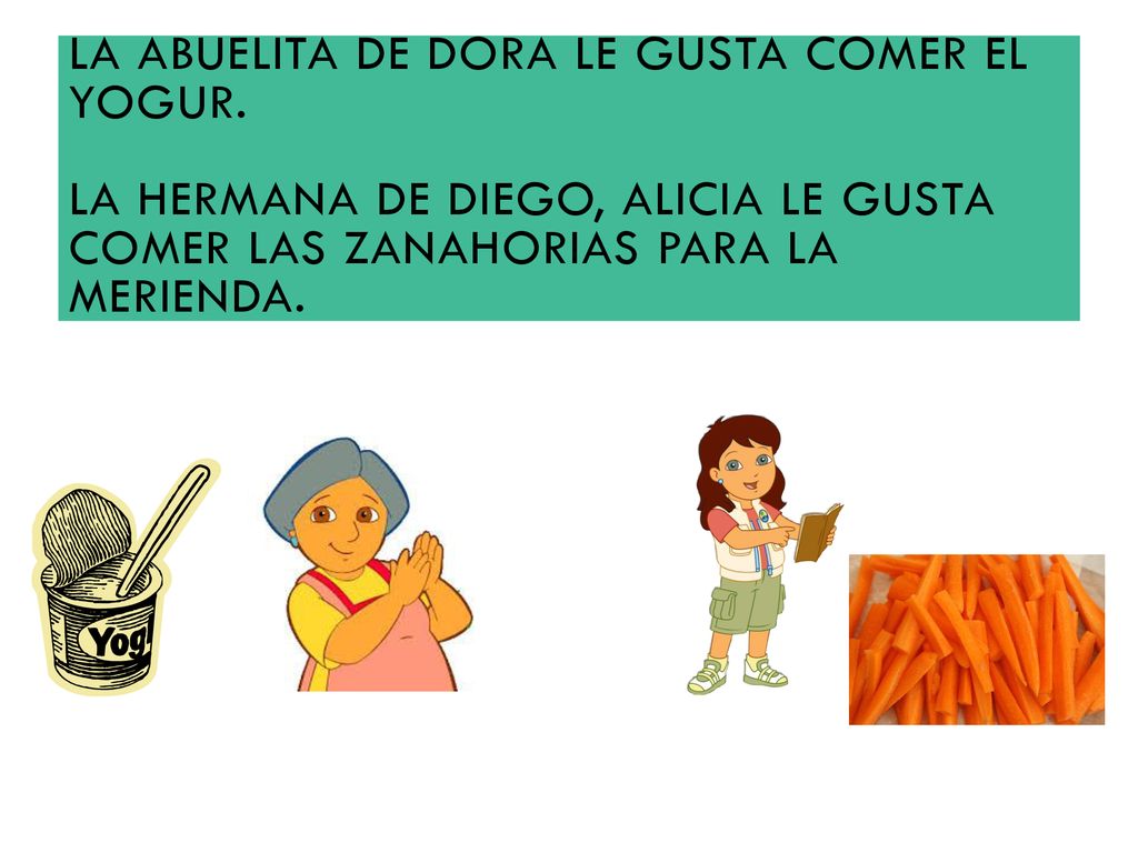 La abuelita de Dora le gusta comer el yogur
