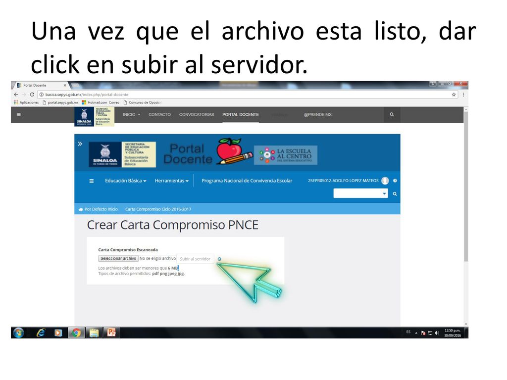 Una vez que el archivo esta listo, dar click en subir al servidor.