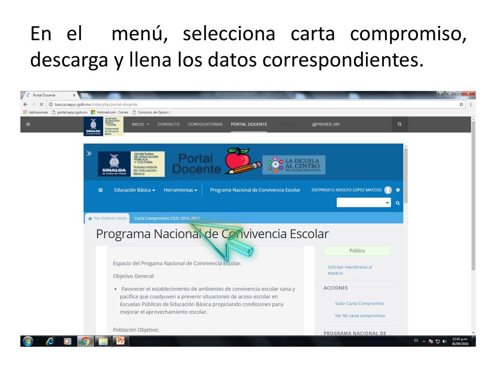 En el menú, selecciona carta compromiso, descarga y llena los datos correspondientes.