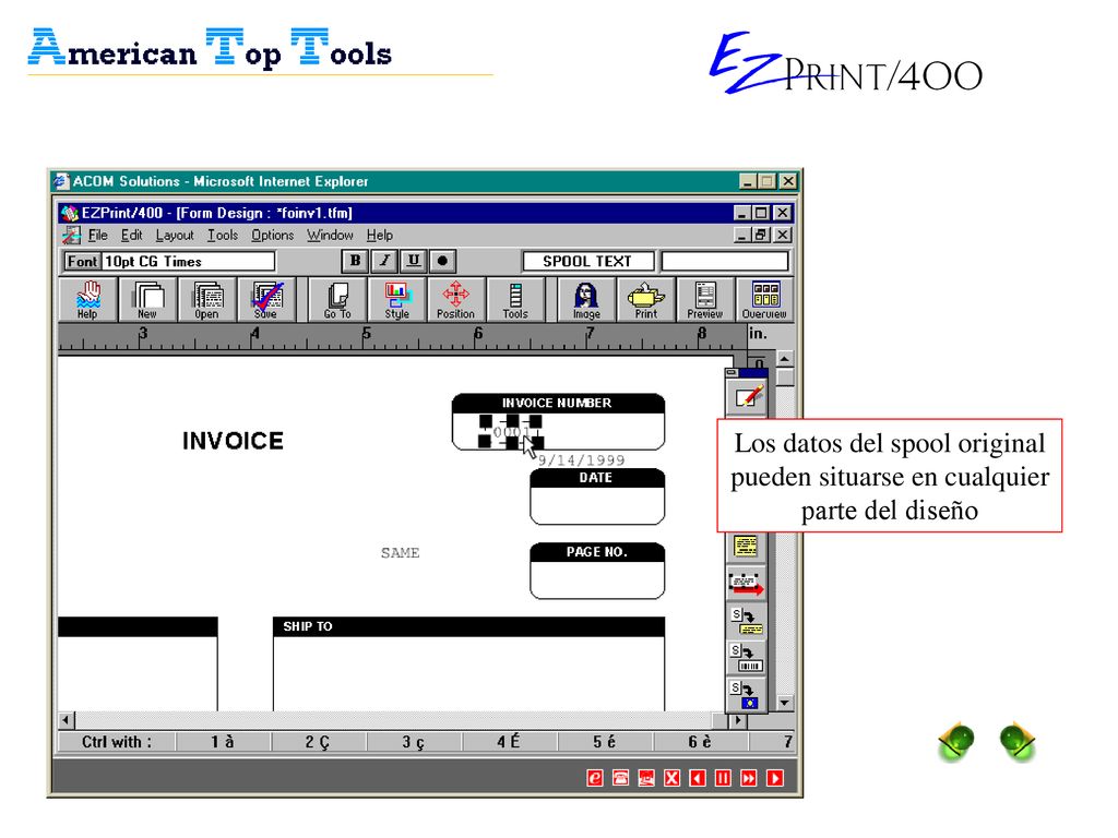 Los datos del spool original pueden situarse en cualquier parte del diseño