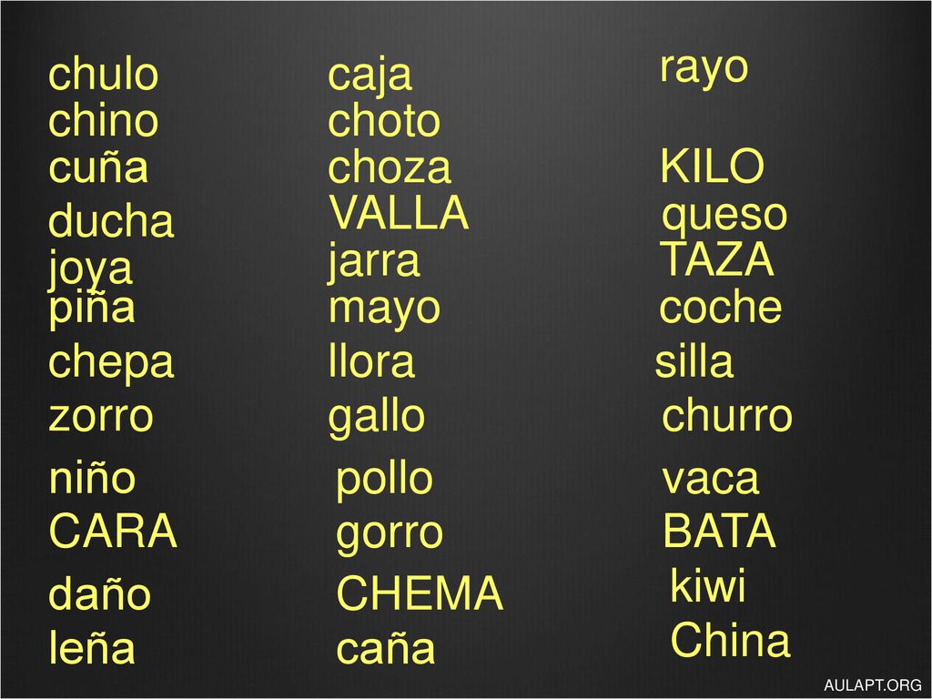 rayo chulo caja chino choto cuña choza KILO VALLA queso ducha jarra