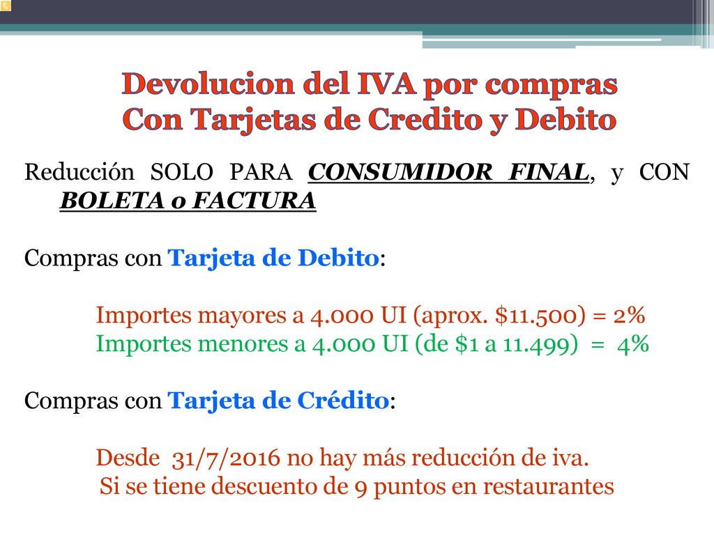 Devolucion del IVA por compras Con Tarjetas de Credito y Debito