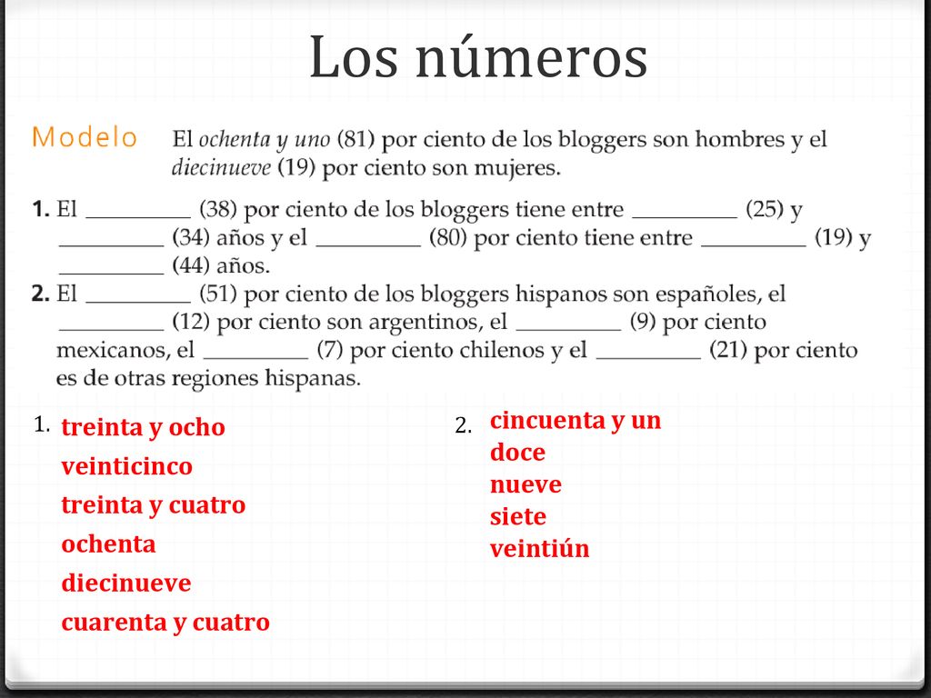 Los números cincuenta y un treinta y ocho doce veinticinco nueve