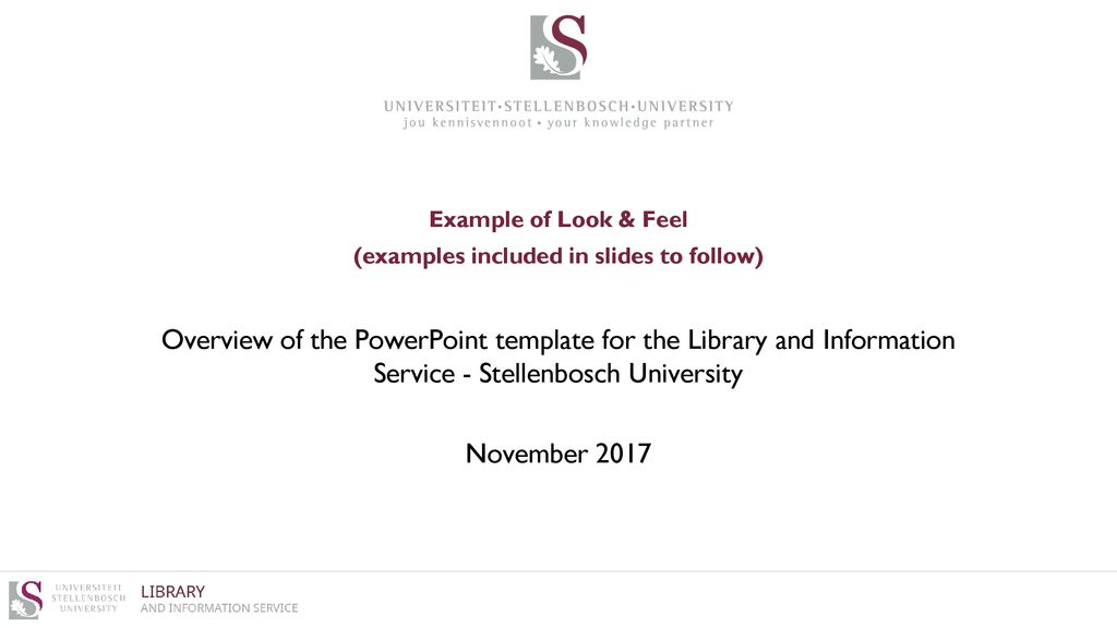 Example of Look & Feel (examples included in slides to follow)