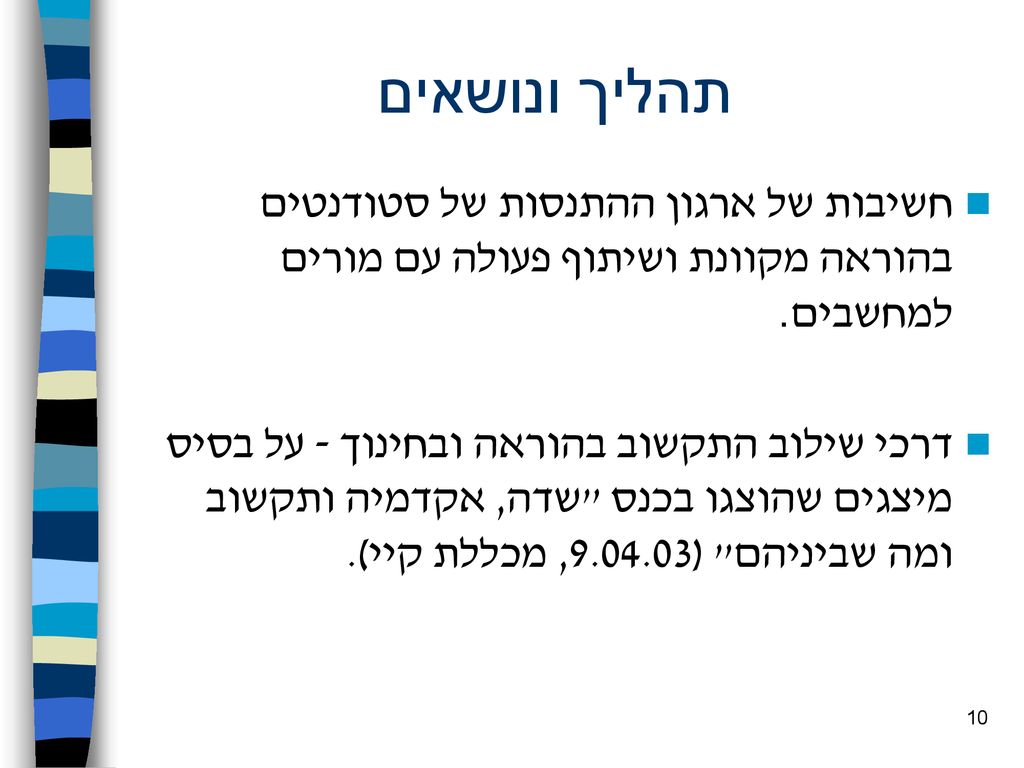 תהליך ונושאים חשיבות של ארגון ההתנסות של סטודנטים בהוראה מקוונת ושיתוף פעולה עם מורים למחשבים.