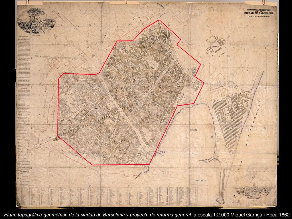 Plano topográfico-geométrico de la ciudad de Barcelona y proyecto de reforma general, a escala 1:2.000 Miquel Garriga i Roca 1862