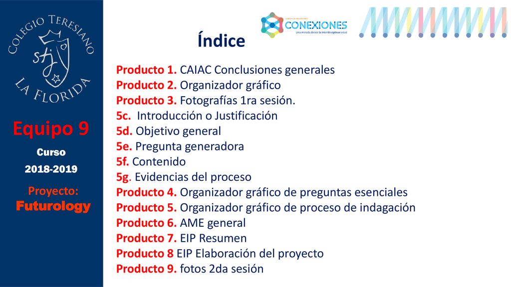 Equipo 9 Índice Producto 1. CAIAC Conclusiones generales