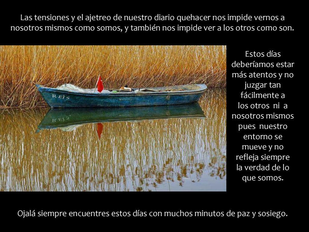 Las tensiones y el ajetreo de nuestro diario quehacer nos impide vernos a nosotros mismos como somos, y también nos impide ver a los otros como son.