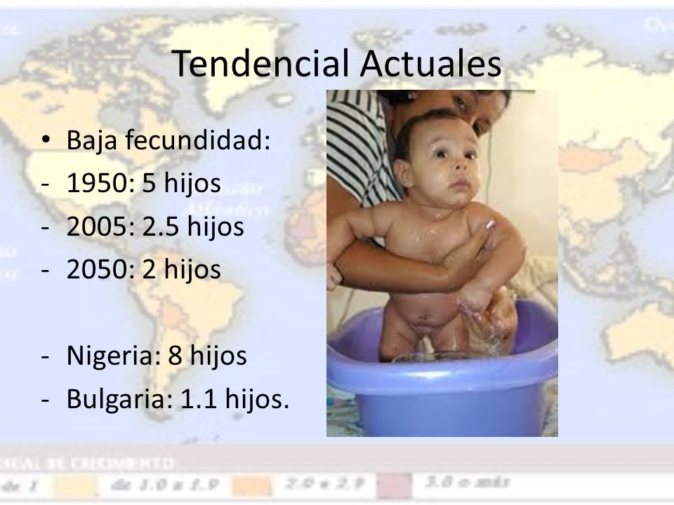 Tendencial Actuales Baja fecundidad: 1950: 5 hijos 2005: 2.5 hijos