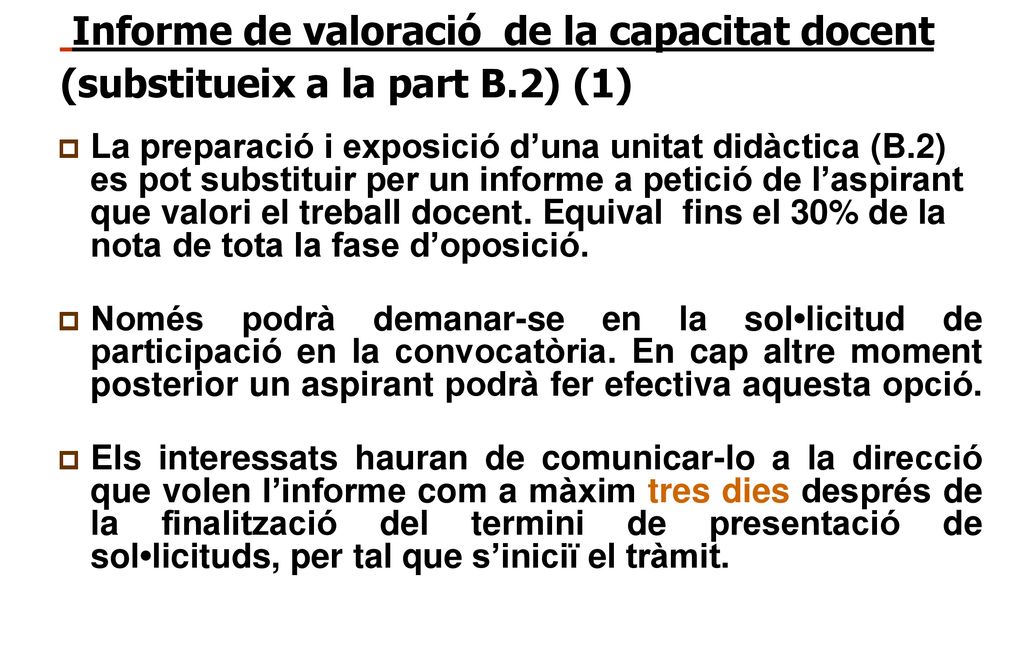 Informe de valoració de la capacitat docent (substitueix a la part B
