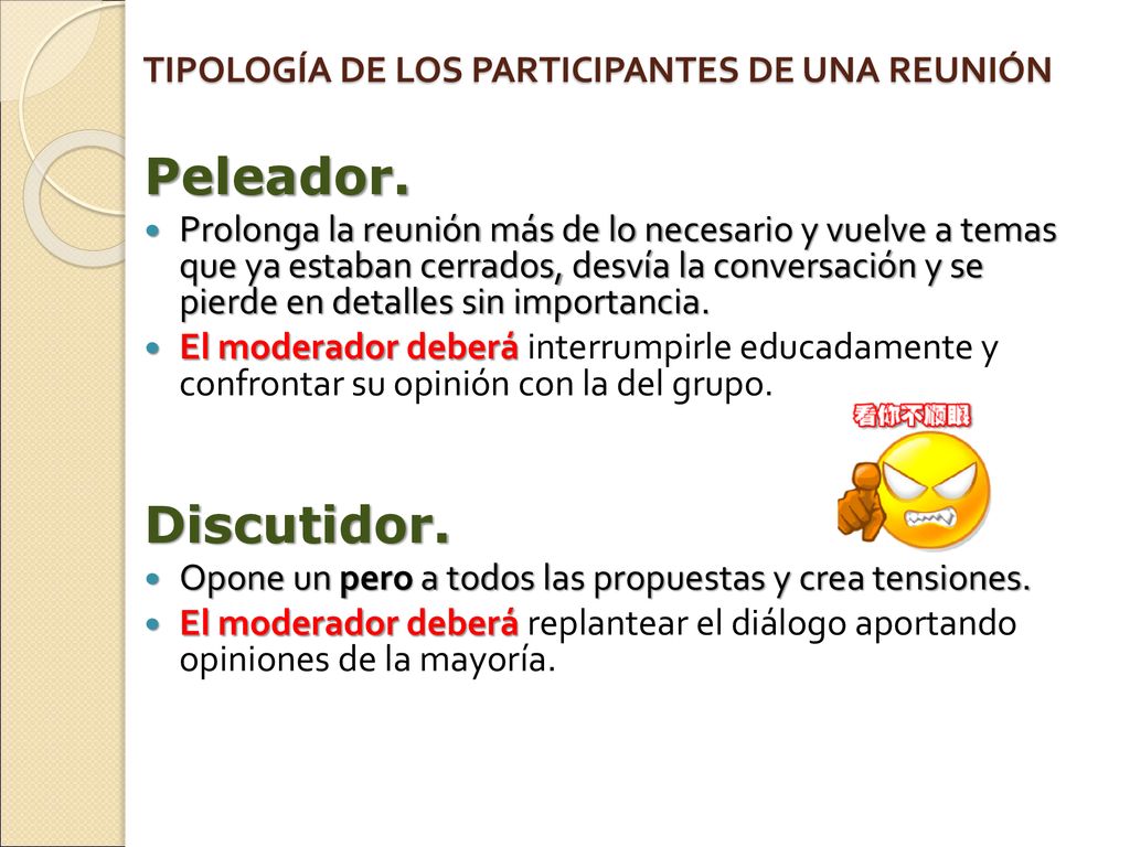 TIPOLOGÍA DE LOS PARTICIPANTES DE UNA REUNIÓN
