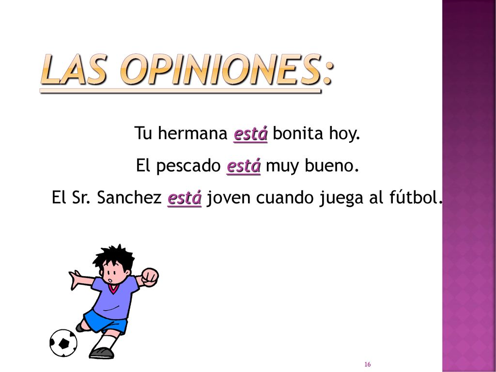 Las Opiniones: Tu hermana está bonita hoy. El pescado está muy bueno.