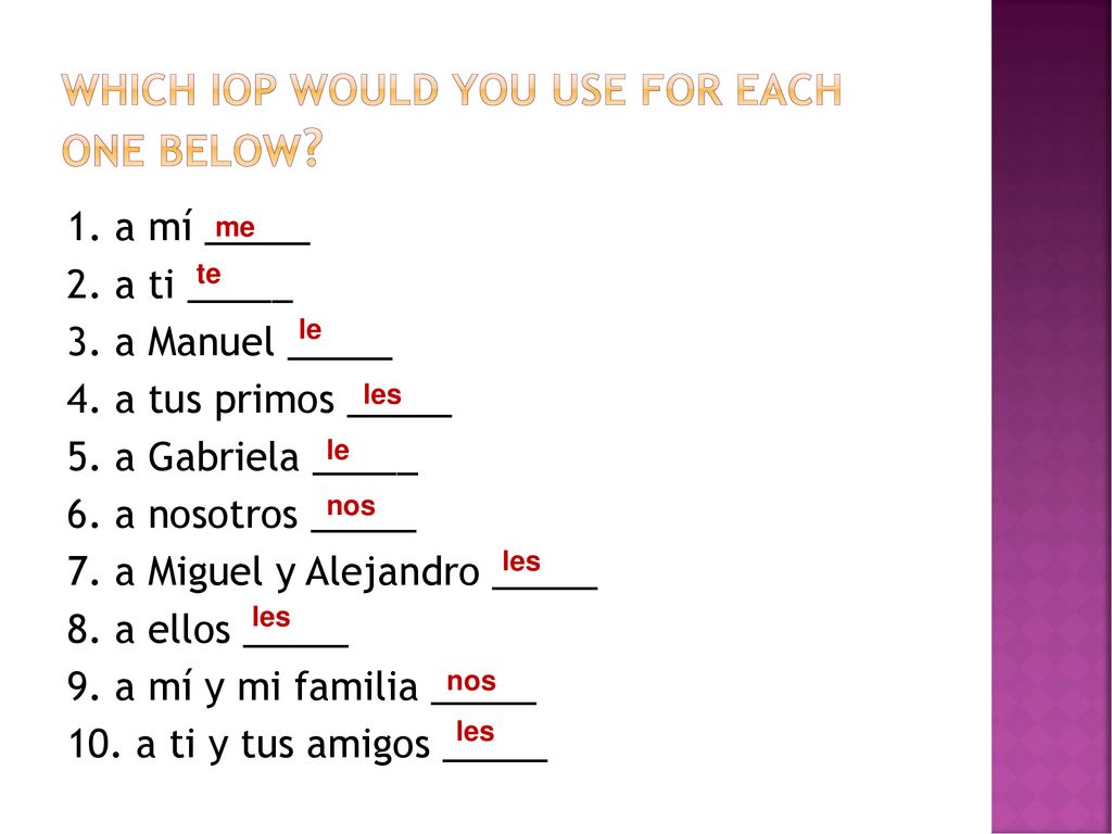 Which IOP would you use for each one below