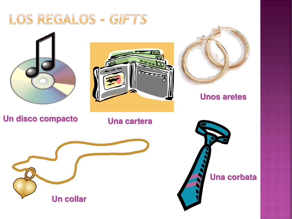 Los regalos - Gifts Unos aretes Un disco compacto Una cartera