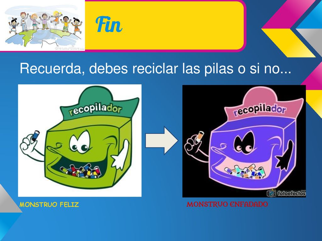 Fin Recuerda, debes reciclar las pilas o si no... MONSTRUO FELIZ