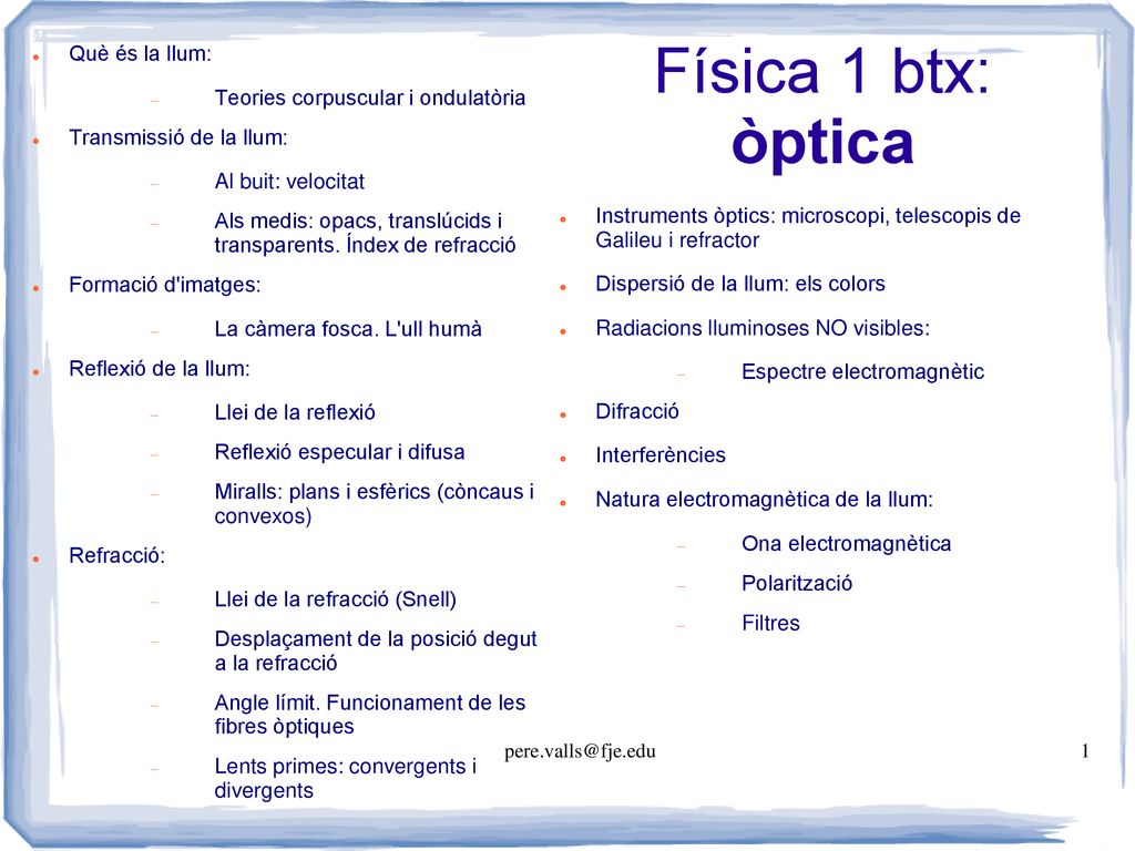 Física 1 btx: òptica Què és la llum: Teories corpuscular i ondulatòria