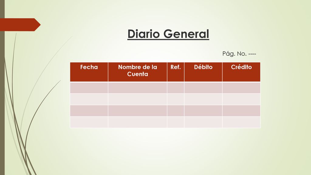 Diario General Pág. No Fecha Nombre de la Cuenta Ref. Débito