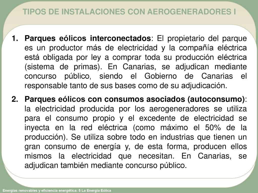 TIPOS DE INSTALACIONES CON AEROGENERADORES I