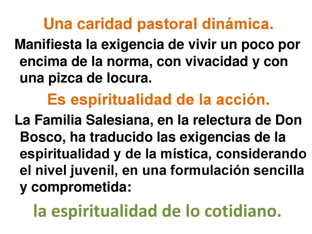 Una caridad pastoral dinámica. Es espiritualidad de la acción.