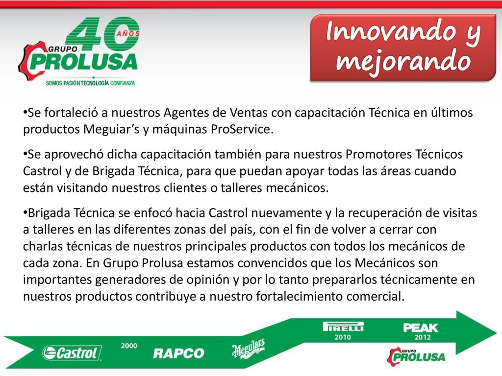 Innovando y mejorando Se fortaleció a nuestros Agentes de Ventas con capacitación Técnica en últimos productos Meguiar’s y máquinas ProService.
