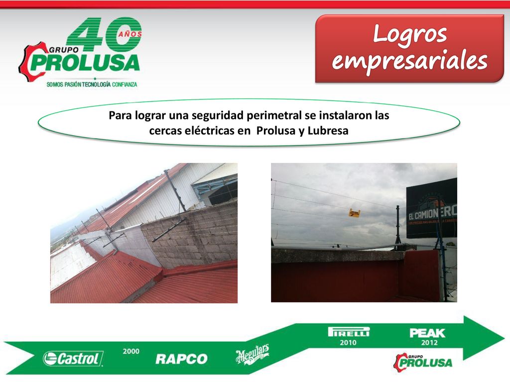 Logros empresariales Para lograr una seguridad perimetral se instalaron las cercas eléctricas en Prolusa y Lubresa.