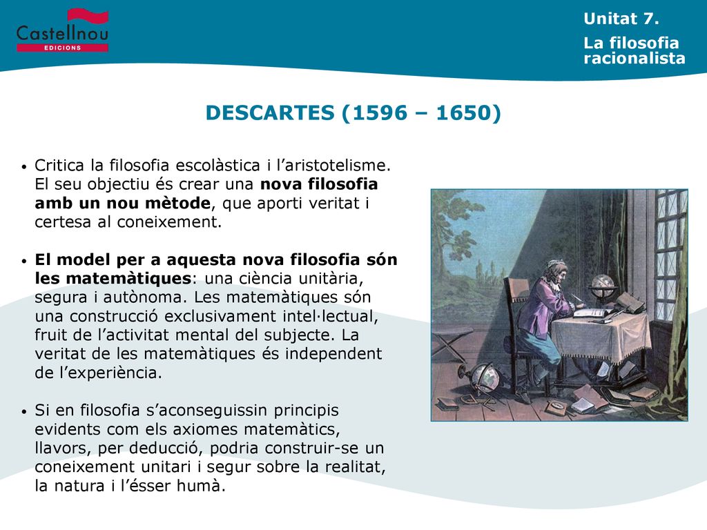 DESCARTES (1596 – 1650) Unitat 7. La filosofia racionalista