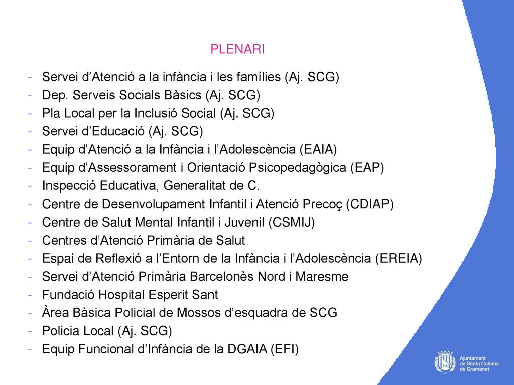 PLENARI Servei d’Atenció a la infància i les famílies (Aj. SCG) Dep. Serveis Socials Bàsics (Aj. SCG)