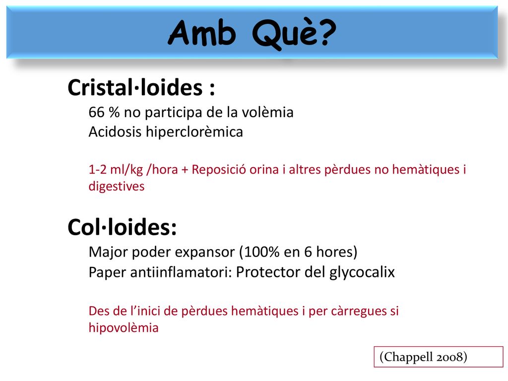 Amb Què Cristal·loides : Col·loides: 66 % no participa de la volèmia
