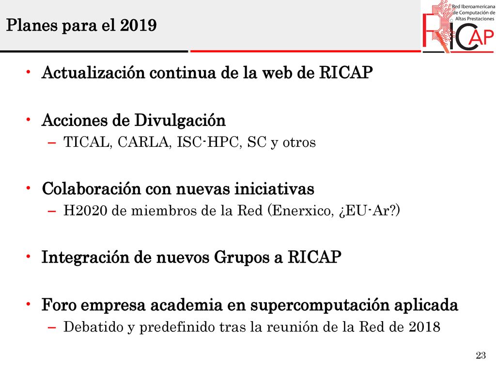 Actualización continua de la web de RICAP Acciones de Divulgación