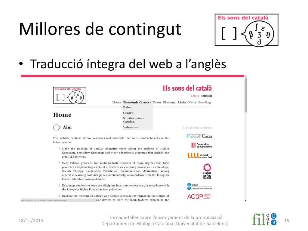 Millores de contingut Traducció íntegra del web a l’anglès