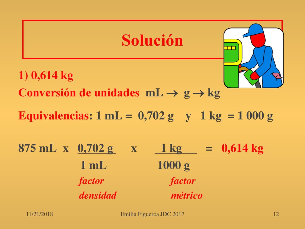 Solución 1) 0,614 kg Conversión de unidades mL  g  kg