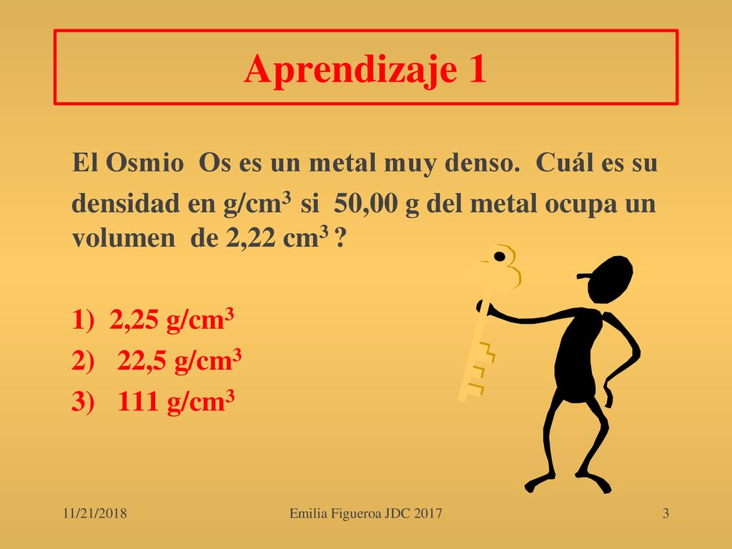 Aprendizaje 1 El Osmio Os es un metal muy denso. Cuál es su