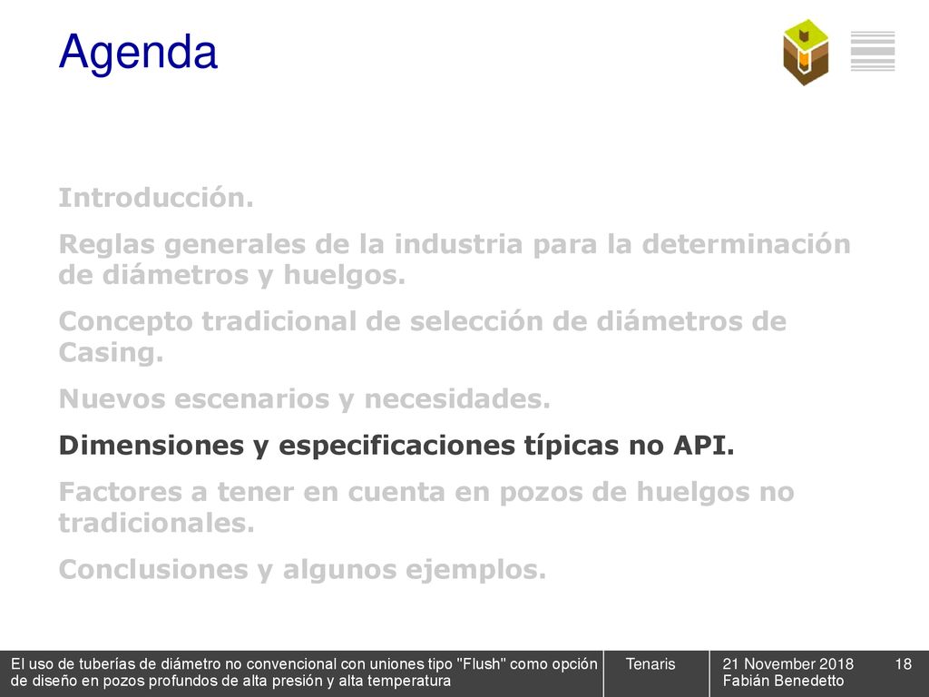 Agenda Introducción. Reglas generales de la industria para la determinación de diámetros y huelgos.