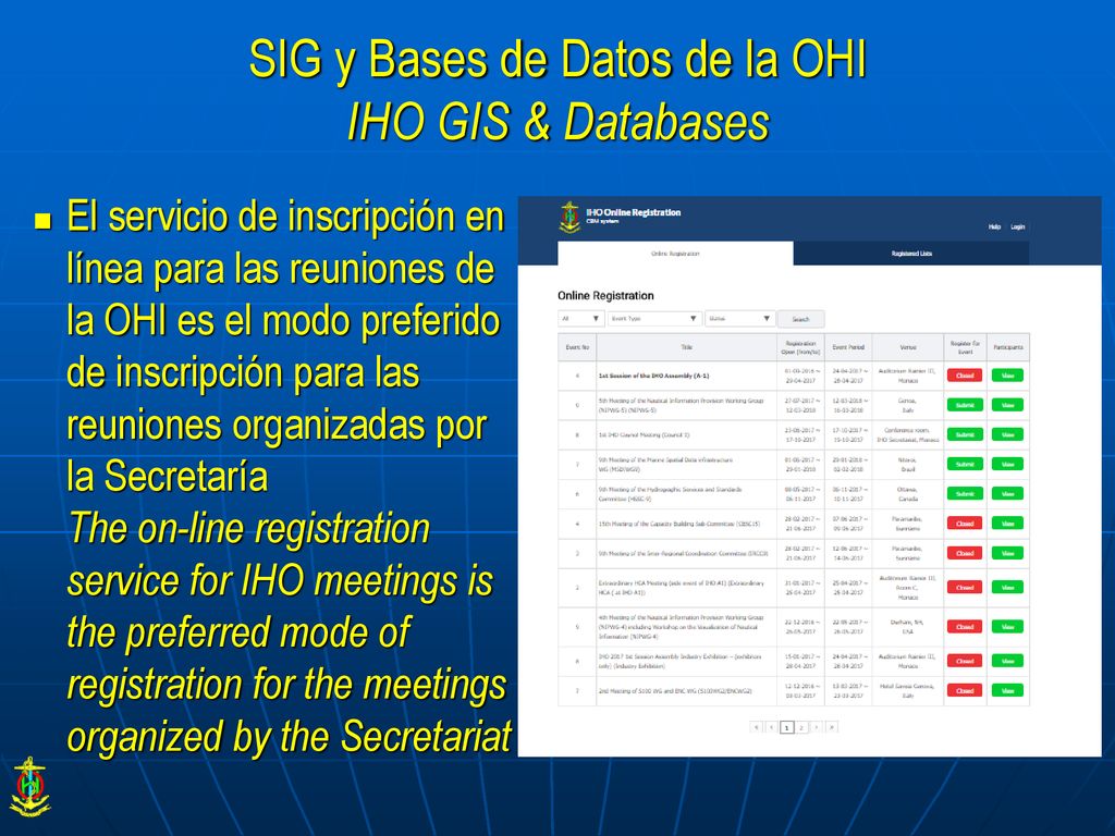 SIG y Bases de Datos de la OHI IHO GIS & Databases