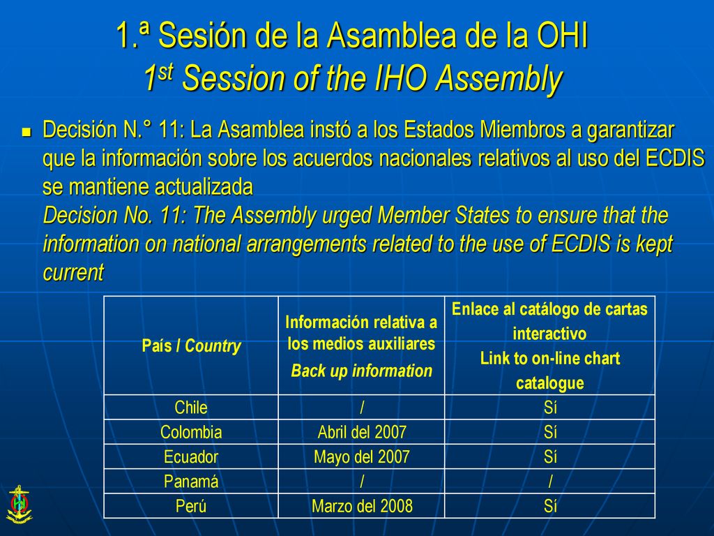 1.ª Sesión de la Asamblea de la OHI 1st Session of the IHO Assembly