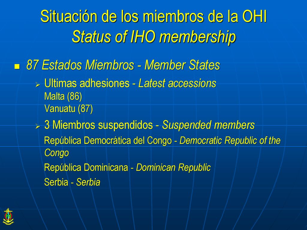Situación de los miembros de la OHI Status of IHO membership
